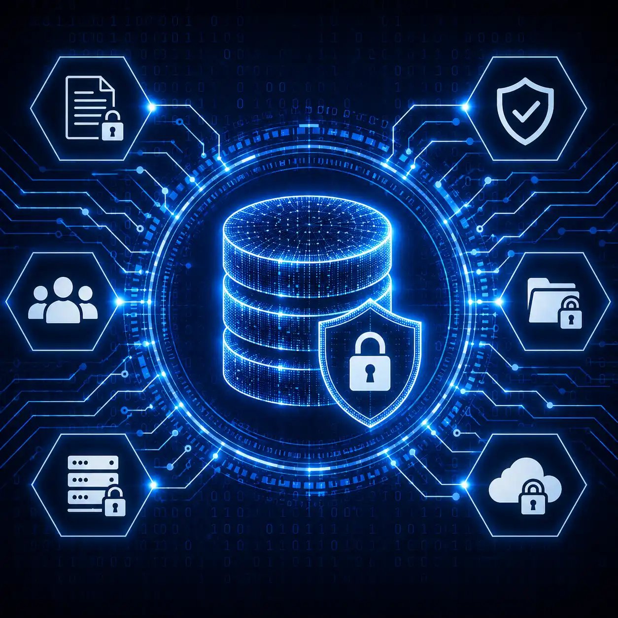 Data-centric security illustration showing secure data protected by identity-based access controls across multiple networks.